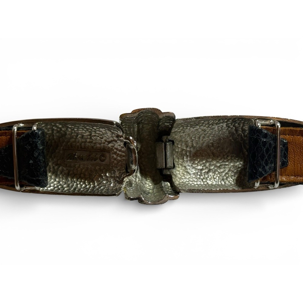 Alexis Kirk Reptile Leather Belt Sculptural Metal Clasp Vintage Statement Adjust - Picture 6 of 13
